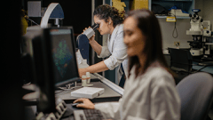 students researching in lab