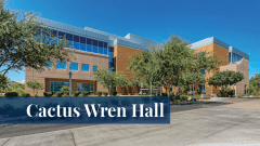 Exterior view of the Cactus Wren Hall building at the Midwestern University Glendale, AZ campus.