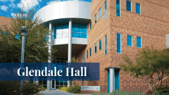 Exterior view of the Glendale Hall building at the Midwestern University Glendale, AZ campus.