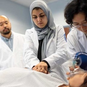 Students in the simulation center