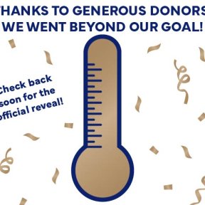 Thermometer showing goal of $125,000 was exceeded.