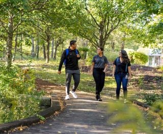 Students walking in the nature trail