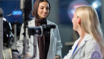 Two Students in an optometry lab