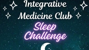 Integrative Medicine Club Sleep Challenge graphic with midnight blue sky, stars, and a crescent moon.