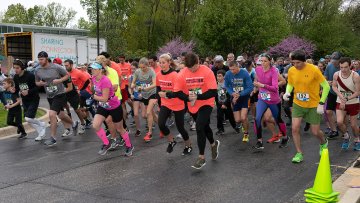 Men, women, and children begin running at the Groovin' in the Grove race