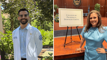 Diego and Kanon pose on campus.