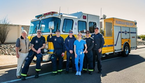 Glendale fire department and student.