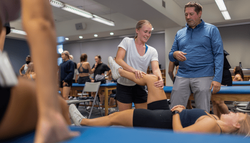 Students working in physical therapy lab