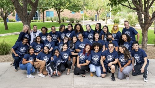 large group of students posing for camers