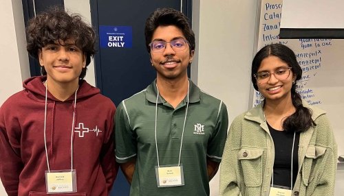 Top three students of Midwestern's Brain Bee standing side by side 