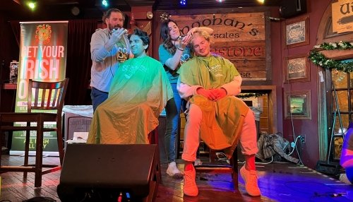 CCOM students get their heads shaved to support cancer research.