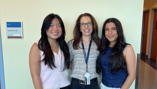 Student Lauren Aniceto, Faculty Cindy Krizizke, and Student Saya Albonaimi stand in a row.