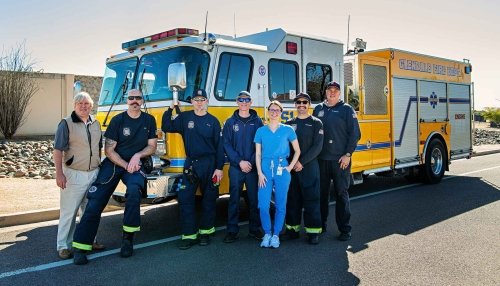 Glendale fire department and student.