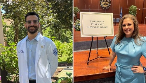 Diego and Kanon pose on campus.
