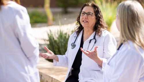 Dr. Lori Kemper, Dean, Arizona College of Osteopathic Medicine, speaks to students on the Glendale Campus.