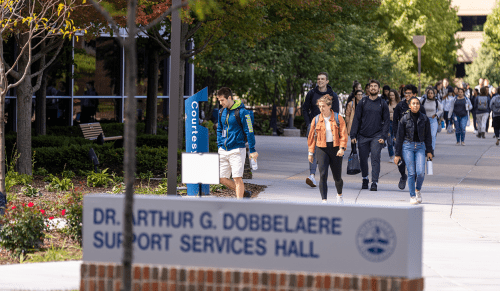 students walking on IL campus