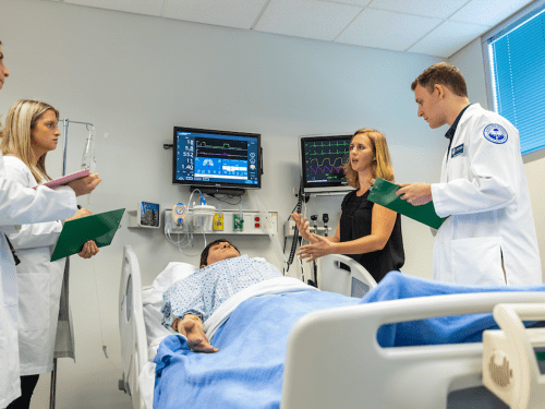 Students in the Speech-Language simulation lab.