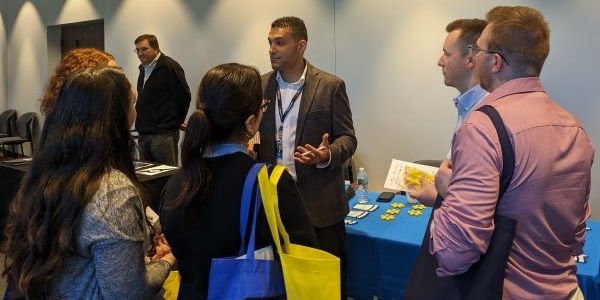 Optometry students meet with a recruiter.