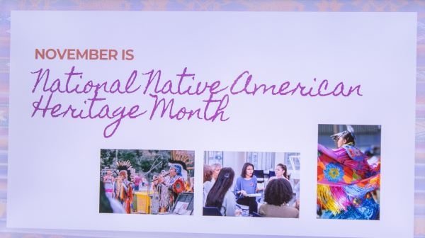 Native American Heritage Month Celebration images in a display.