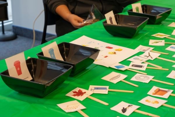 Attendees sort the photos of items into different recycling bins and find out if their choices are correct.