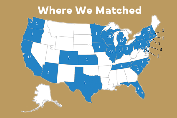 CCOM graduates matched in states across the country.