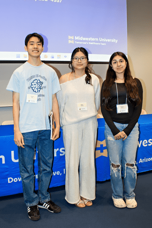 Top three finishers in the Arizona Regional Brain Bee at Midwestern University on February 18, 2026