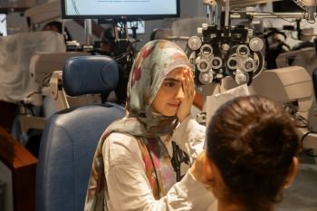 HCI student in optometry lab
