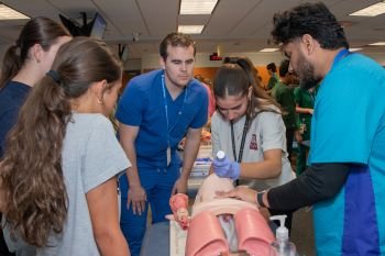 Students practice intubation